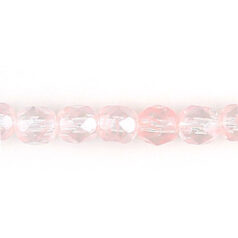 Bead, Czech firepolish, 6mm round faceted two tone, ZEBRA PINK/CRYSTAL