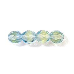 Bead, Czech firepolish, 6mm round faceted two tone, PERIDOT/SAPPHIRE