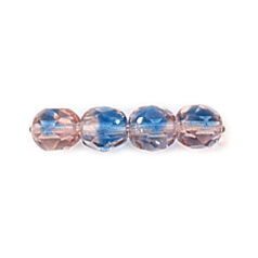 Bead, Czech firepolish, 6mm round faceted two tone, SAPPHIRE/ROSE