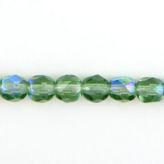 Bead, Czech firepolish, 6mm faceted round AB, MOSS GREEN