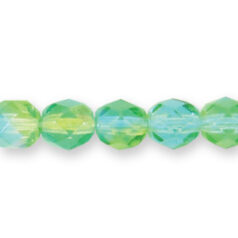 Bead, Czech firepolish, 6mm round faceted two tone AB, GREEN/BLUE ZIRCON