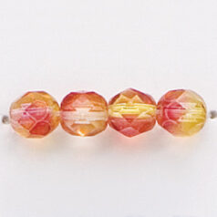 Bead, Czech firepolish, 6mm round faceted two tone, YELLOW/RED