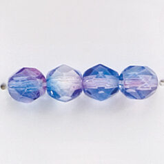 Bead, Czech firepolish, 6mm round faceted two tone, BLUE/FUCHSIA