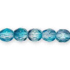 Bead, Czech firepolish, 6mm round faceted two tone, DARK BLUE/GREY