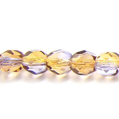Bead, Czech firepolish, 6mm round faceted two tone, AMBER/MAUVE