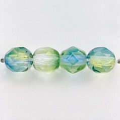 Bead, Czech firepolish, 6mm round faceted two tone, BLUE/CITRINE