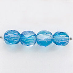 Bead, Czech firepolish, 6mm round faceted two tone, BLUE/AQUA