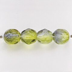 Bead, Czech firepolish, 6mm round faceted two tone, MAUVE/YELLOW