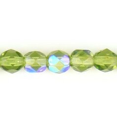 Bead, Czech firepolish, 6mm faceted round AB, OLIVINE