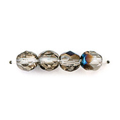 Bead, Czech firepolish, 6mm round faceted azure, CRYSTAL