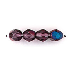 Bead, Czech firepolish, 6mm round faceted azure, AMETHYST