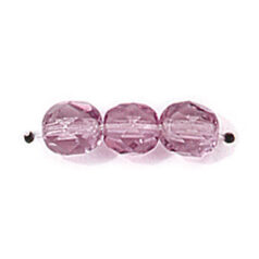 Bead, Czech firepolish, 6mm faceted round, LIGHT AMETHYST