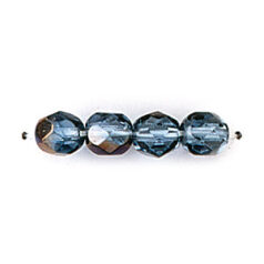 Bead, Czech firepolish, 6mm round faceted azure, LIGHT SAPPHIRE