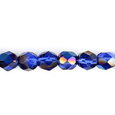 Bead, Czech firepolish, 6mm round faceted azure, SAPPHIRE