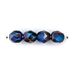 Bead, Czech firepolish, 6mm round faceted azure, Cobalt Blue