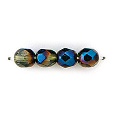 Bead, Czech firepolish, 6mm round faceted azure, OLIVINE