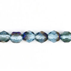 Bead, Czech firepolish, 6mm round faceted azure, LIGHT AQUA