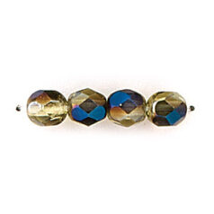 Bead, Czech firepolish, 6mm round faceted azure, JONQUIL