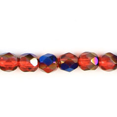 Bead, Czech firepolish, 6mm round faceted azure, HYACINTH