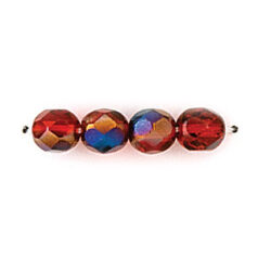 Bead, Czech firepolish, 6mm round faceted azure, RUBY