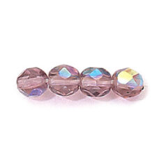 Bead, Czech firepolish, 6mm faceted round AB, LIGHT AMETHYST