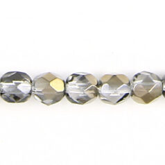 Bead, Czech firepolish, 6mm round faceted valentini, CRYSTAL