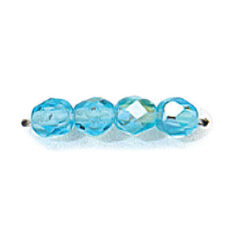 Bead, Czech firepolish, 6mm faceted round AB, LIGHT AQUA