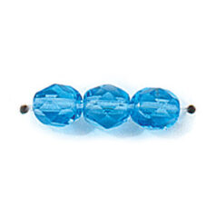 Bead, Czech firepolish, 6mm faceted round, AQUA