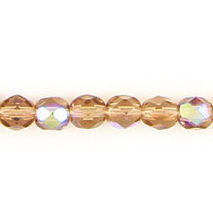 Bead, Czech firepolish, 6mm faceted round AB, LIGHT SMOKE TOPAZ