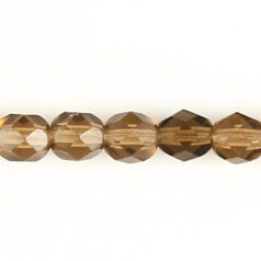 Bead, Czech firepolish, 6mm faceted round, SMOKE TOPAZ
