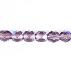 Bead, Czech firepolish, 6mm faceted round AB, LIGHT TANZANITE