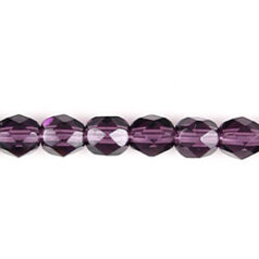 Bead, Czech firepolish, 6mm faceted round, DARK TANZANITE