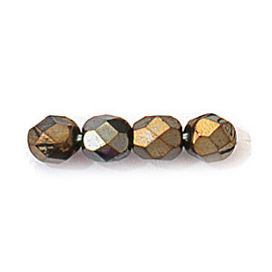 Bead, Czech firepolish, 6mm faceted iris metallic, BROWN