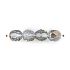 Bead, Czech firepolish, 6mm half coat metallic, LIGHT GREY/BLUE