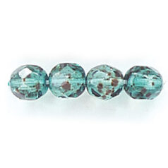 Bead, Czech firepolish, 6mm round faceted speckled, GREEN AQUA