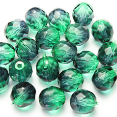 Bead, Czech firepolish, 6mm round faceted two tone, EMERALD/BLACK DIAMOND