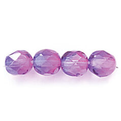 Bead, Czech firepolish, 6mm round faceted two tone, FUCHSIA/SAPPHIRE