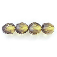 Bead, Czech firepolish, 6mm round faceted two tone, OLIVE/BLACK DIAMOND