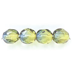 Bead, Czech firepolish, 6mm round faceted two tone, OLIVE/SAPPHIRE