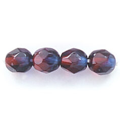 Bead, Czech firepolish, 6mm round faceted two tone, GARNET/COBALT BLUE