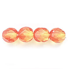 Bead, Czech firepolish, 6mm round faceted two tone, YELLOW/ORANGE