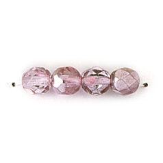 Bead, Czech firepolish, 6mm mirror metallic, LIGHT LAVENDER