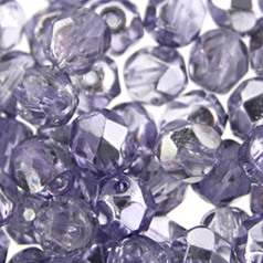 Bead, Czech firepolish, 6mm mirror metallic, LAVENDER