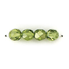 Bead, Czech firepolish, 6mm mirror metallic, PERIDOT