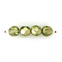 Bead, Czech firepolish, 6mm mirror metallic, OLIVINE