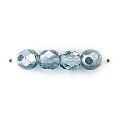 Bead, Czech firepolish, 6mm mirror metallic, LIGHT SAPPHIRE