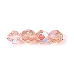 Bead, Czech firepolish, 6mm faceted round AB, ROSALINE