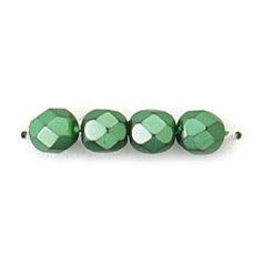 Bead, Czech firepolish, 6mm matte metallic, LIGHT GREEN