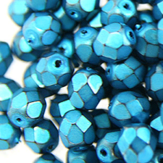 Bead, Czech firepolish, 6mm matte metallic, MIDNIGHT BLUE