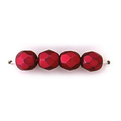 Bead, Czech firepolish, 6mm matte metallic, RED